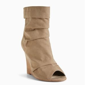 Torrid Wide Faux Suede Scrunch Peep Wedge Boots